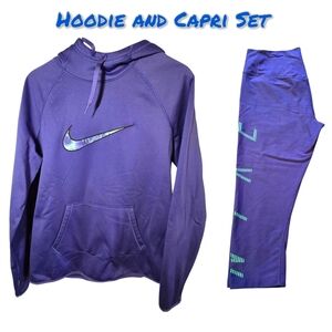Nike Large long sleeve Hoodie and Capri Set Purple Blue Swoosh